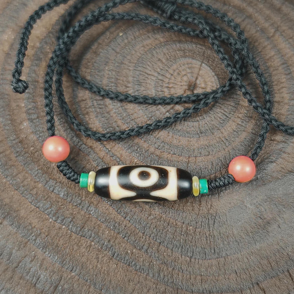 Authentic 3 Eyes Mandala Dzi Necklace | Tibetan Agate Protection Amulet