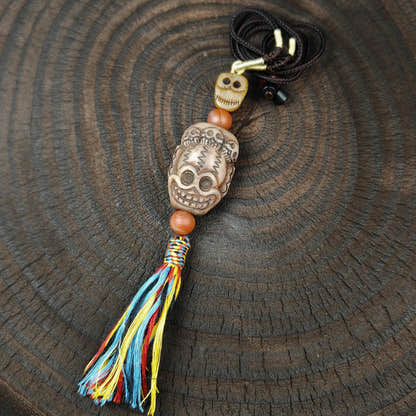 Citipati Skull Protective Charm,Vintage Tibetan Amulet,Made of Deer Antlers and Kapala