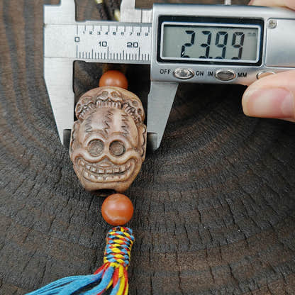 Citipati Skull Protective Charm,Vintage Tibetan Amulet,Made of Deer Antlers and Kapala
