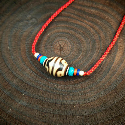 Authentic Dzi Bead Necklace Lotus Dalo Dzi Pendant Tibetan Jewelry 20*18mm