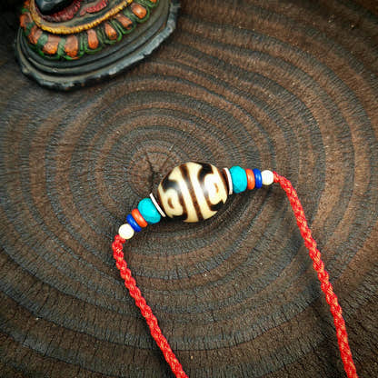 Authentic Dzi Bead Necklace Lotus Dalo Dzi Pendant Tibetan Jewelry 20*18mm
