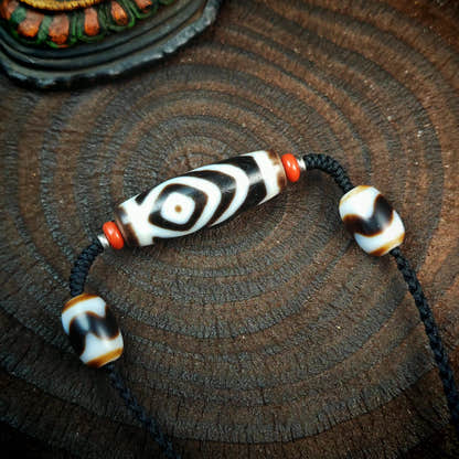 Vajra 2 Eyes Dzi Necklace | Antique Tibetan Dzi Bead Amulet 36 x 11mm