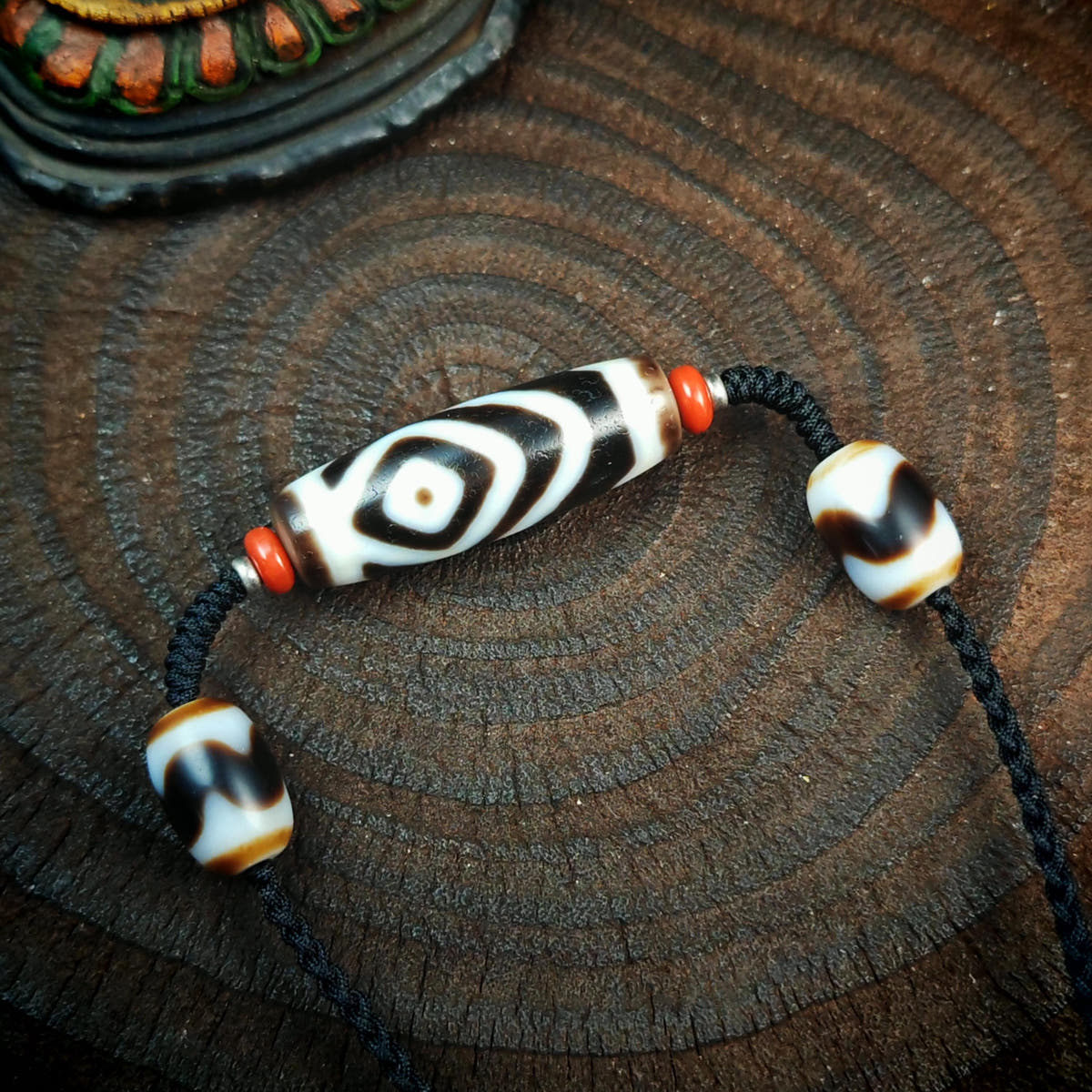 Vajra 2 Eyes Dzi Necklace | Antique Tibetan Dzi Bead Amulet 36 x 11mm