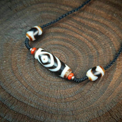 Vajra 2 Eyes Dzi Necklace | Antique Tibetan Dzi Bead Amulet 36 x 11mm