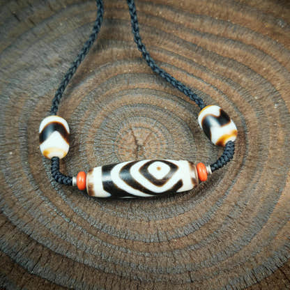 Vajra 2 Eyes Dzi Necklace | Antique Tibetan Dzi Bead Amulet 36 x 11mm
