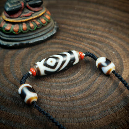 Vajra 2 Eyes Dzi Necklace | Antique Tibetan Dzi Bead Amulet 36 x 11mm