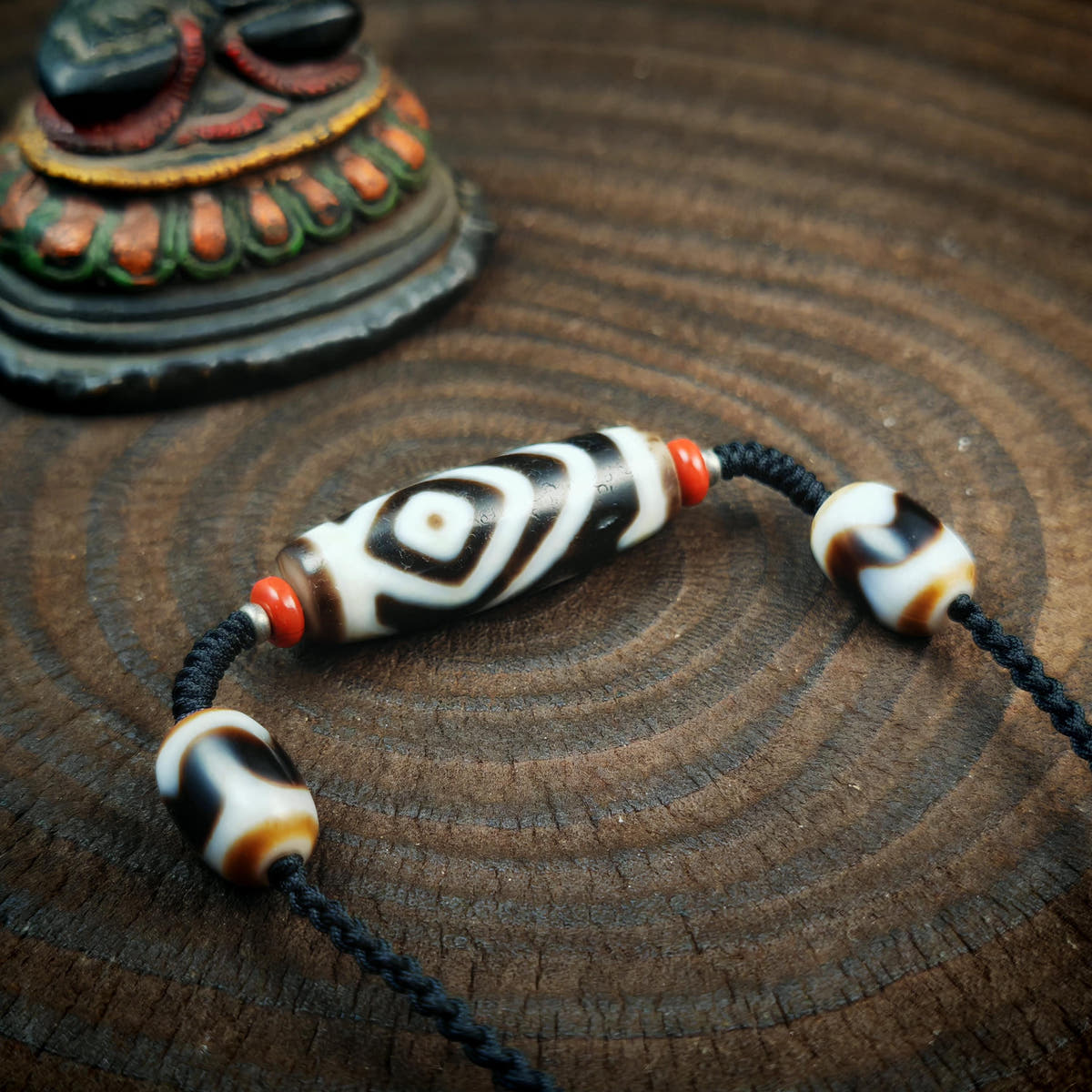Vajra 2 Eyes Dzi Necklace | Antique Tibetan Dzi Bead Amulet 36 x 11mm