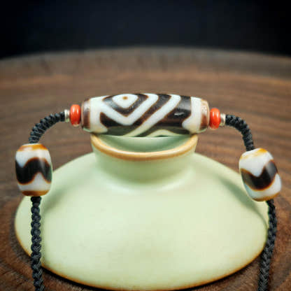 Vajra 2 Eyes Dzi Necklace | Antique Tibetan Dzi Bead Amulet 36 x 11mm