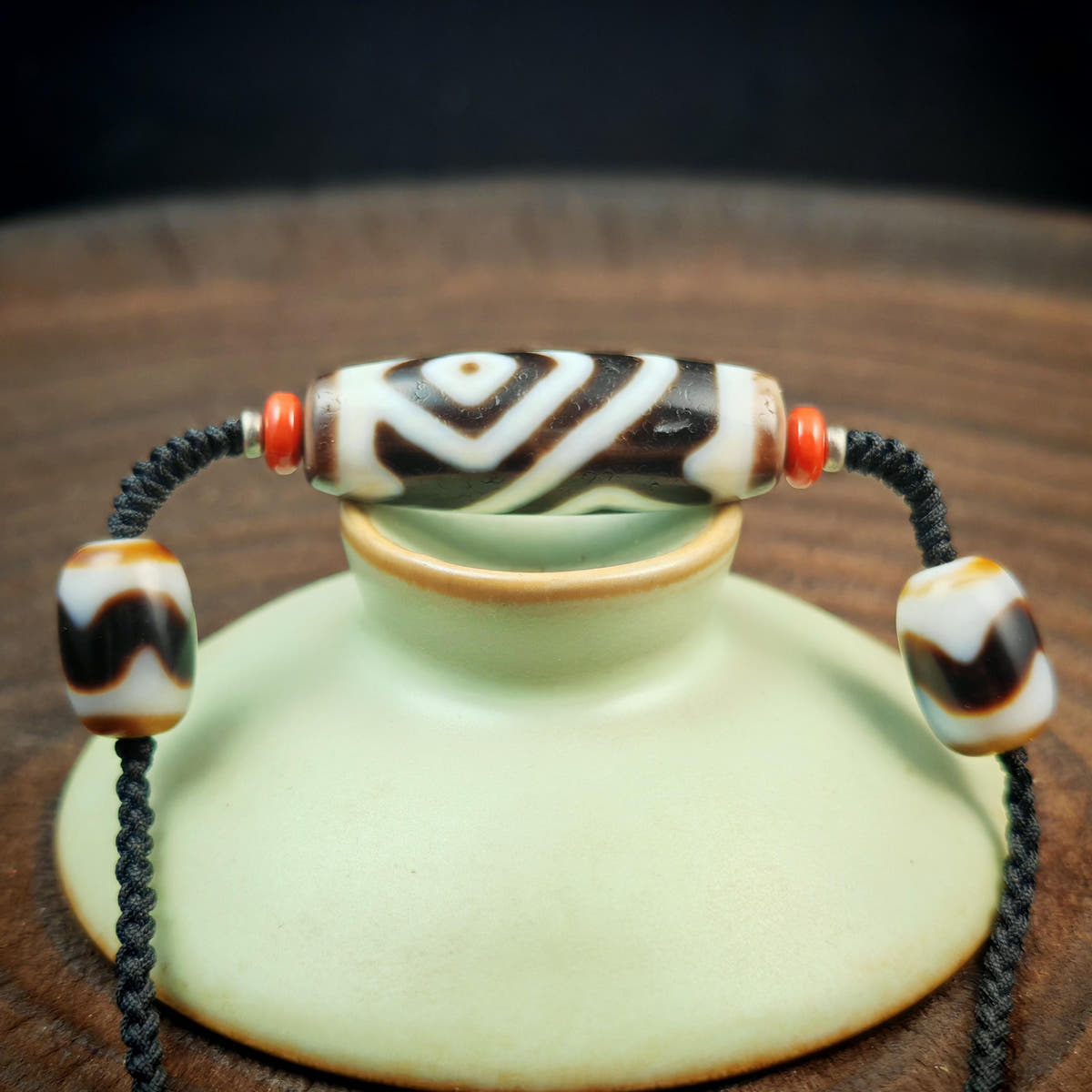 Vajra 2 Eyes Dzi Necklace | Antique Tibetan Dzi Bead Amulet 36 x 11mm