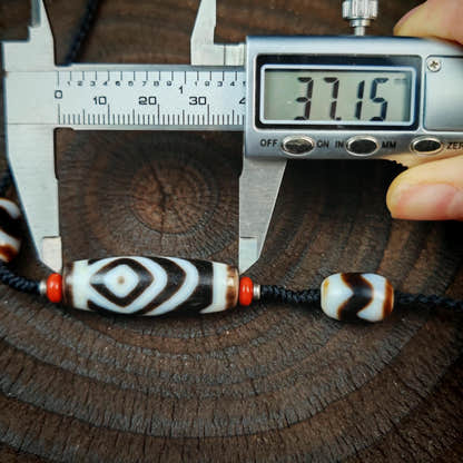 Vajra 2 Eyes Dzi Necklace | Antique Tibetan Dzi Bead Amulet 36 x 11mm