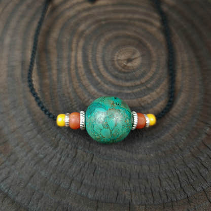 Tibetan Turquoise Bead Amulet Necklace Handcrafted Protective Talisman Pendant