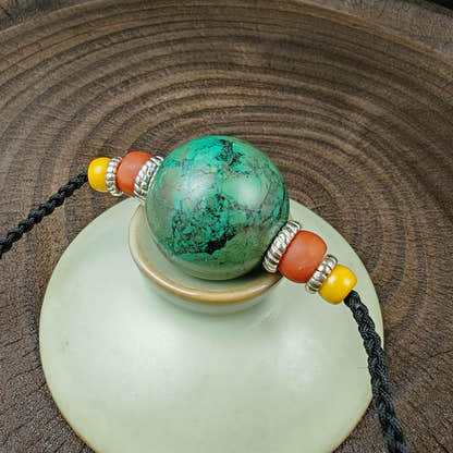 Tibetan Turquoise Bead Amulet Necklace Handcrafted Protective Talisman Pendant