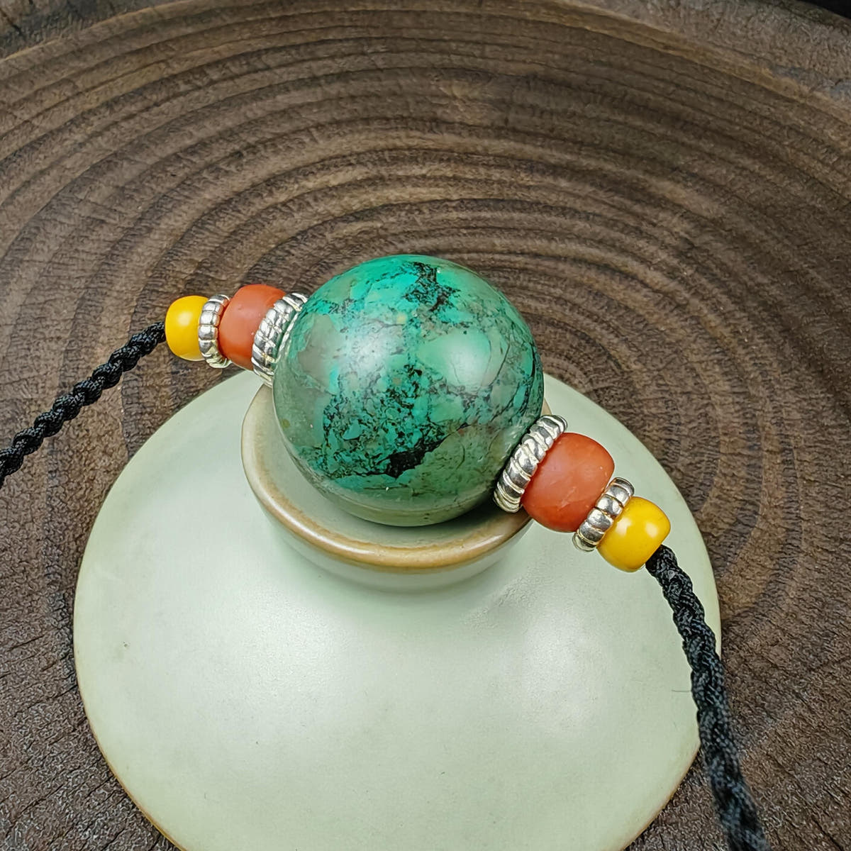 Tibetan Turquoise Bead Amulet Necklace Handcrafted Protective Talisman Pendant