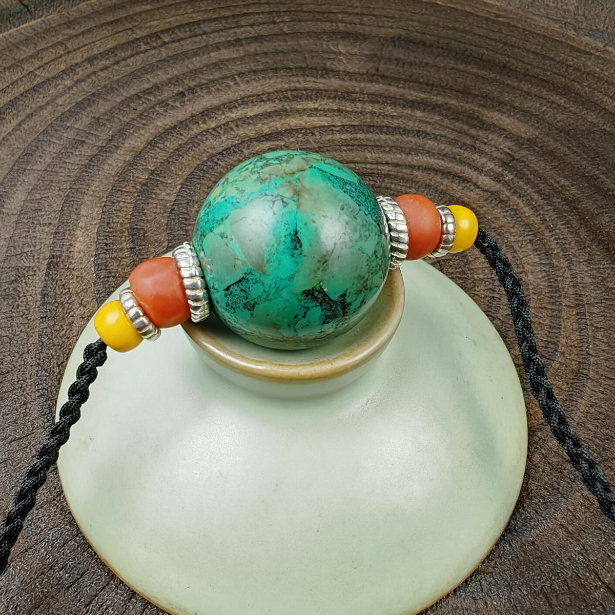 Tibetan Turquoise Bead Amulet Necklace Handcrafted Protective Talisman Pendant