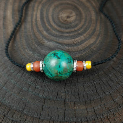 Tibetan Turquoise Bead Amulet Necklace Handcrafted Protective Talisman Pendant