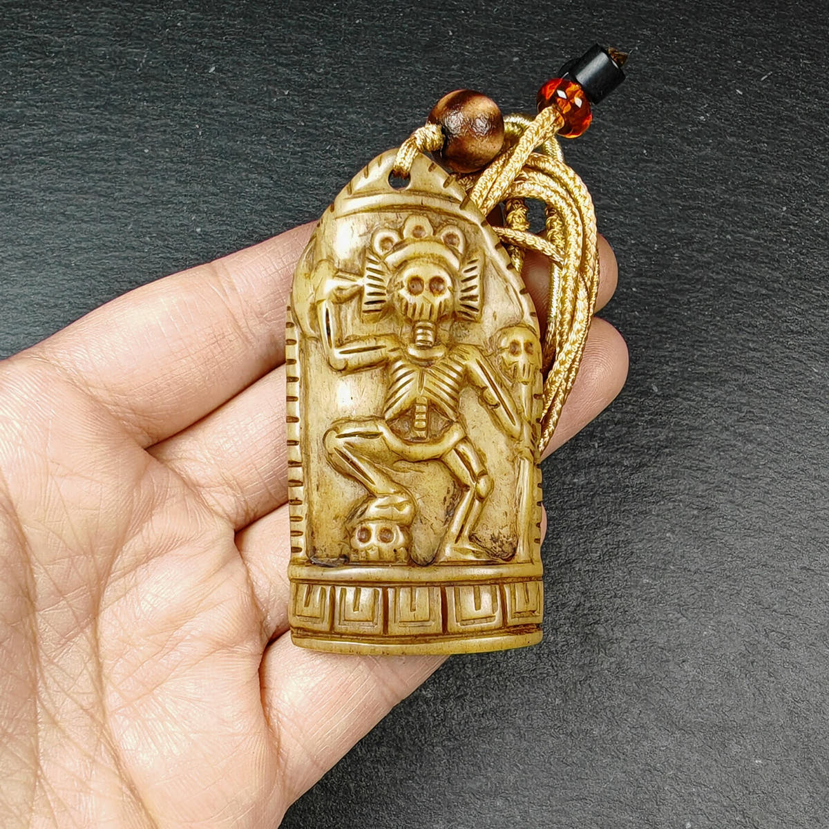 Authentic Citipati Skull Master Pendant - Old Tibetan Amulet 61mm × 32mm