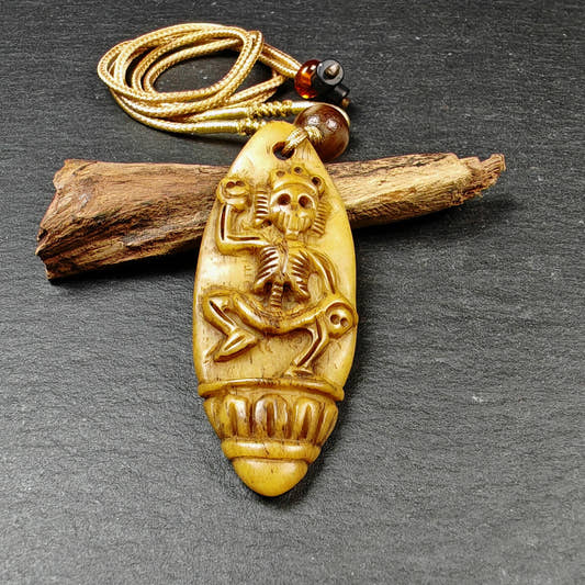 Authentic Citipati Skull Master Pendant - Old Tibetan Amulet 58mm × 23mm