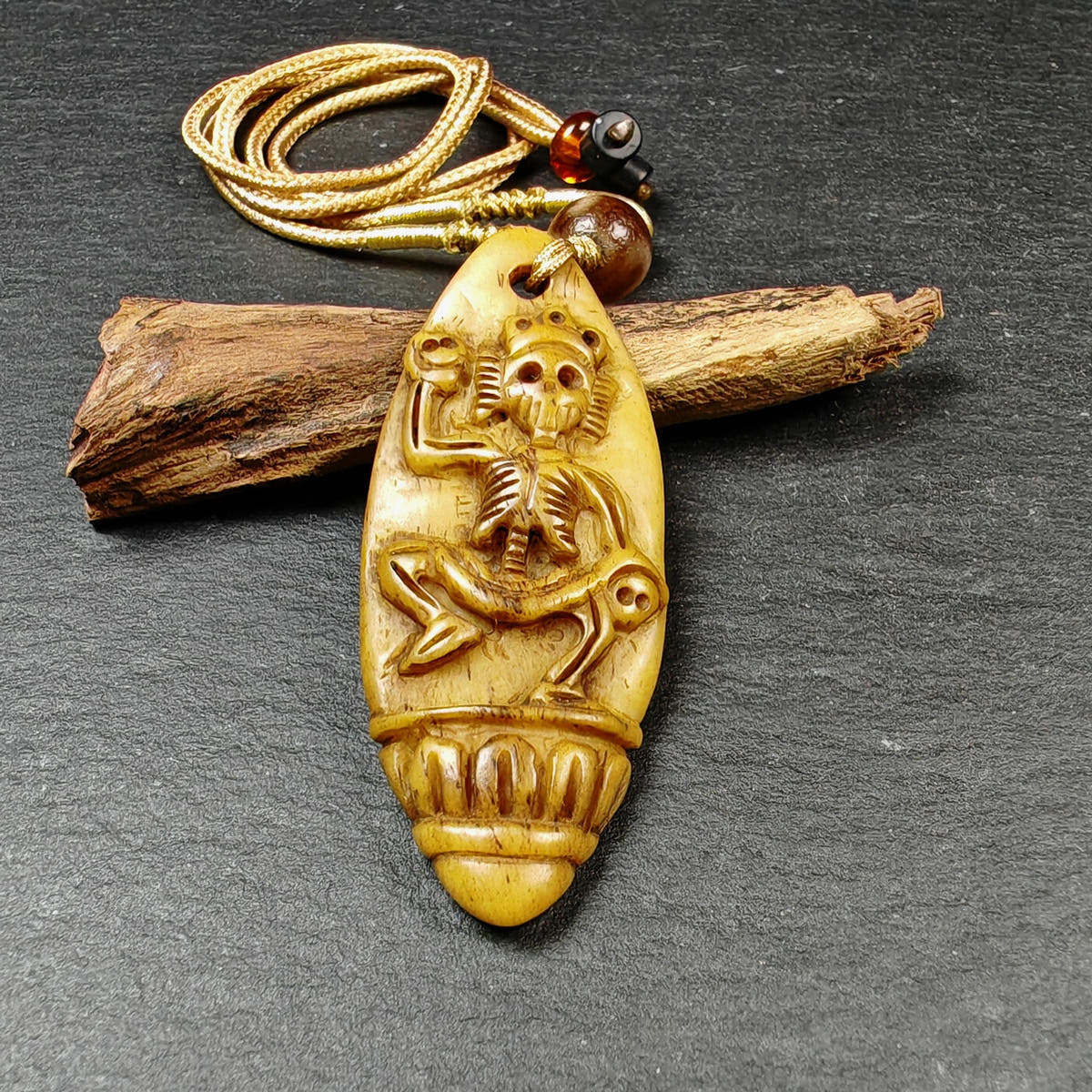 Authentic Citipati Skull Master Pendant - Old Tibetan Amulet 58mm × 23mm