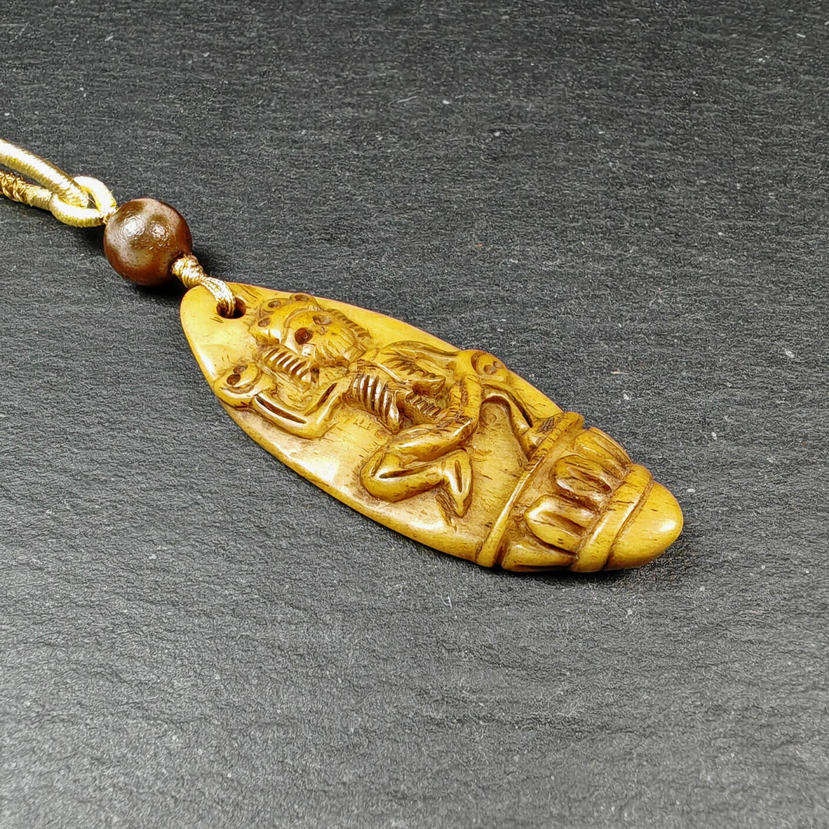 Authentic Citipati Skull Master Pendant - Old Tibetan Amulet 58mm × 23mm