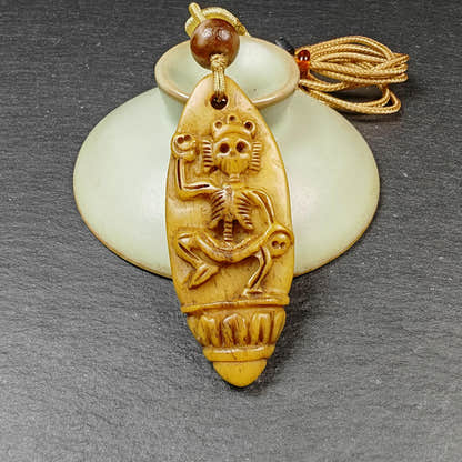 Authentic Citipati Skull Master Pendant - Old Tibetan Amulet 58mm × 23mm