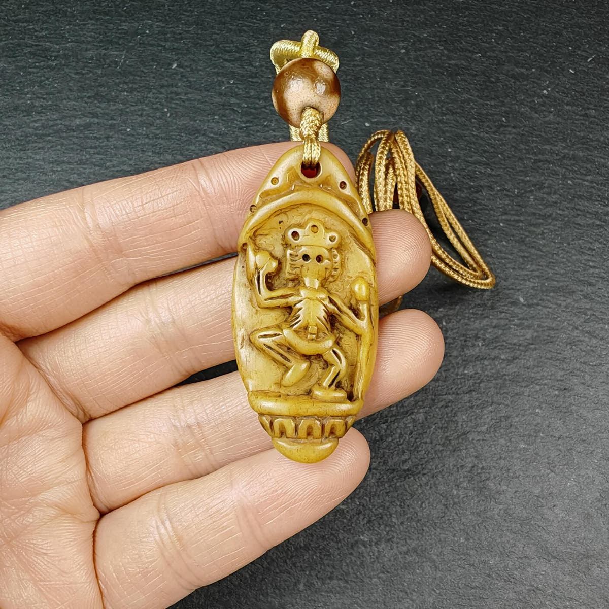 Authentic Citipati Skull Master Pendant - Old Tibetan Yak Bone Amulet 45mm × 21mm