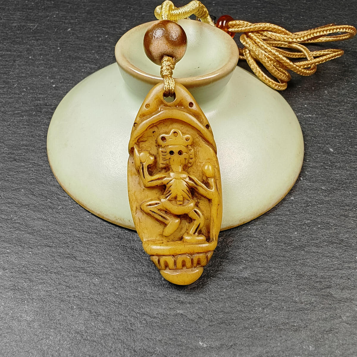 Authentic Citipati Skull Master Pendant - Old Tibetan Yak Bone Amulet 45mm × 21mm