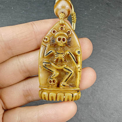 Authentic Citipati Skull Master Pendant Old Tibetan Yak Bone Amulet 42mm × 23mm