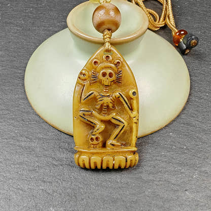 Authentic Citipati Skull Master Pendant Old Tibetan Yak Bone Amulet 42mm × 23mm