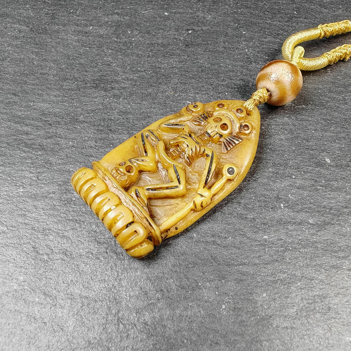 Authentic Citipati Skull Master Pendant Old Tibetan Yak Bone Amulet 42mm × 23mm