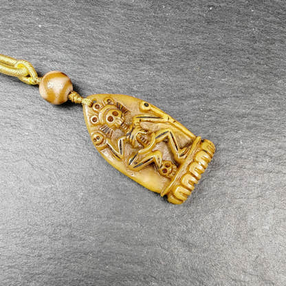 Authentic Citipati Skull Master Pendant Old Tibetan Yak Bone Amulet 42mm × 23mm