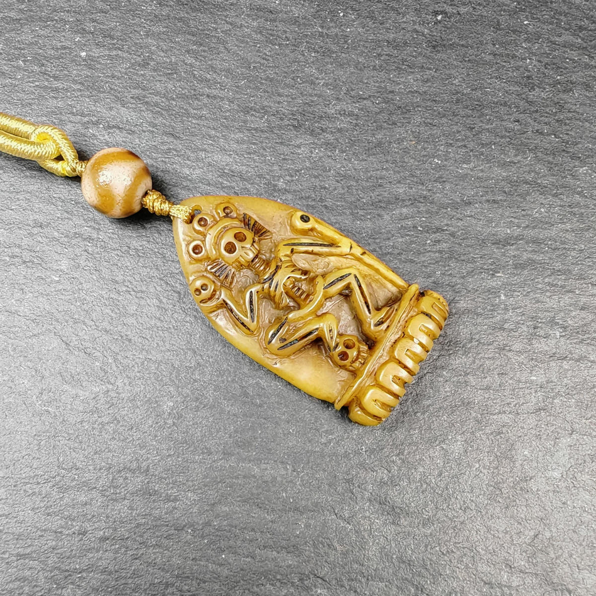 Authentic Citipati Skull Master Pendant Old Tibetan Yak Bone Amulet 42mm × 23mm