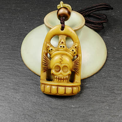 Authentic Citipati Skull Master Pendant Tibetan Yak Bone Amulet 46mm × 27mm
