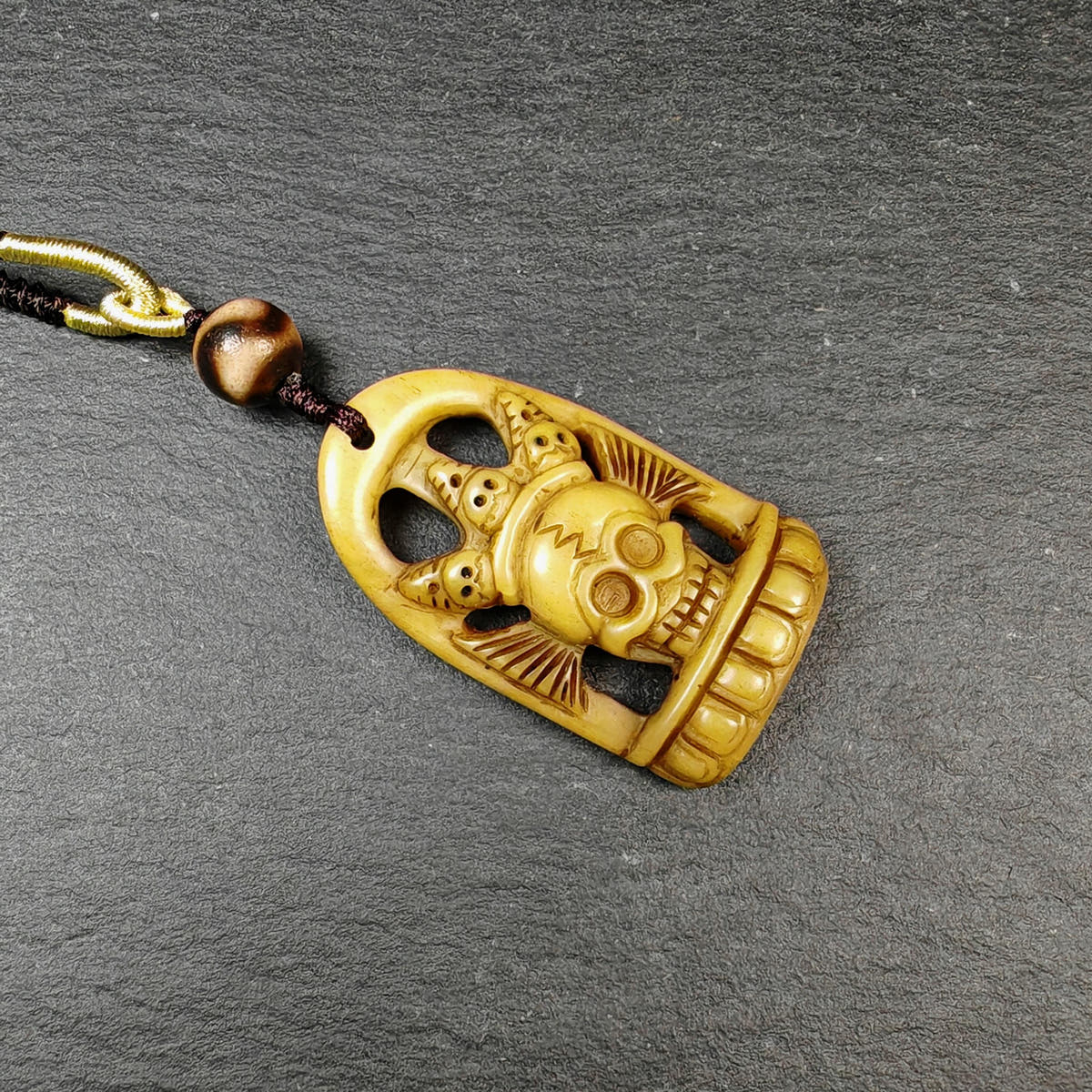 Authentic Citipati Skull Master Pendant Tibetan Yak Bone Amulet 46mm × 27mm