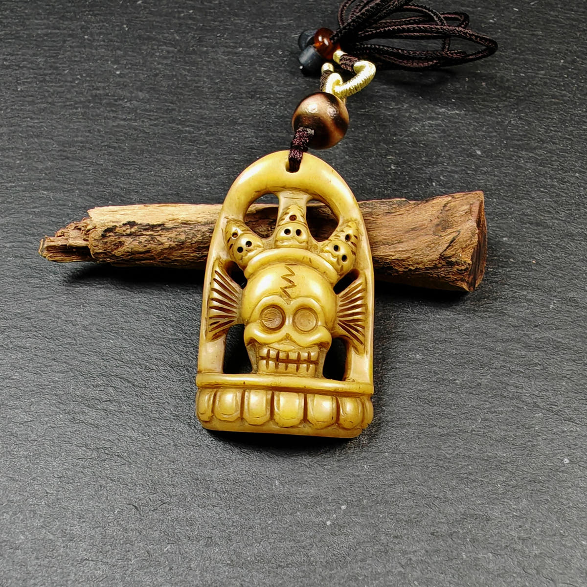 Authentic Citipati Skull Master Pendant Tibetan Yak Bone Amulet 46mm × 27mm