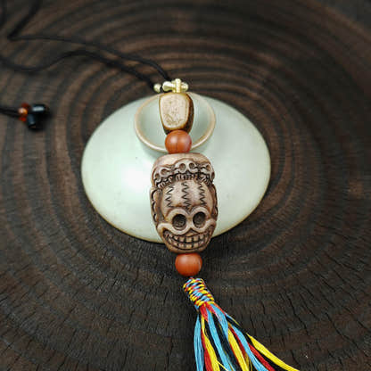 Citipati Skull Protective Charm,Vintage Tibetan Amulet,Made of Deer Antlers and Kapala