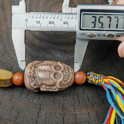 Citipati Skull Protective Charm,Vintage Tibetan Amulet,Made of Deer Antlers and Kapala