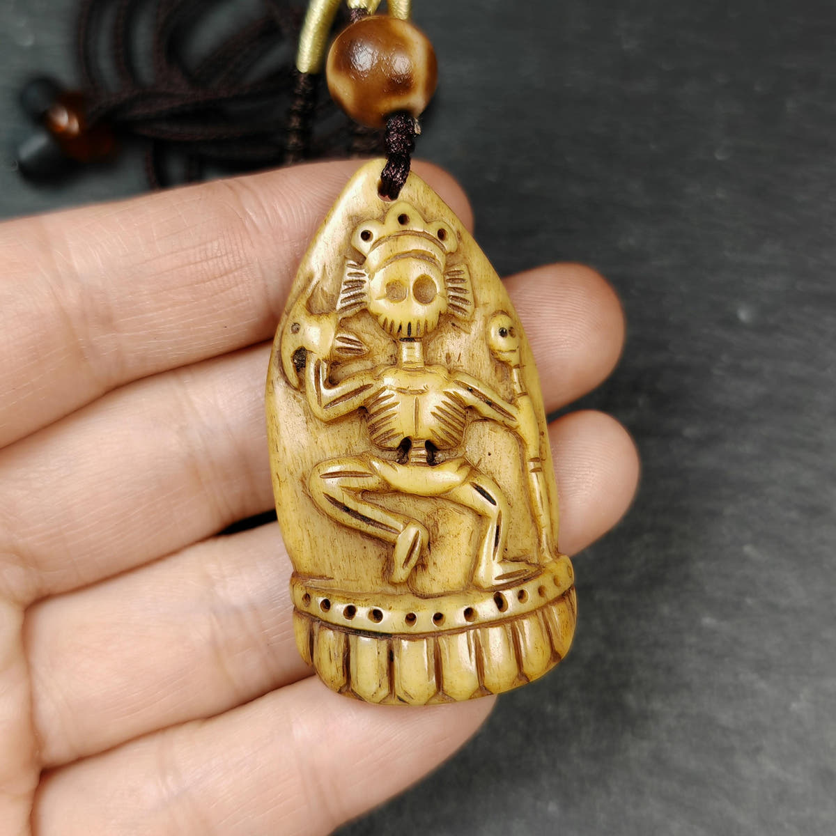 Authentic Citipati Skull Master Pendant - Old Tibetan Amulet 48mm × 26mm