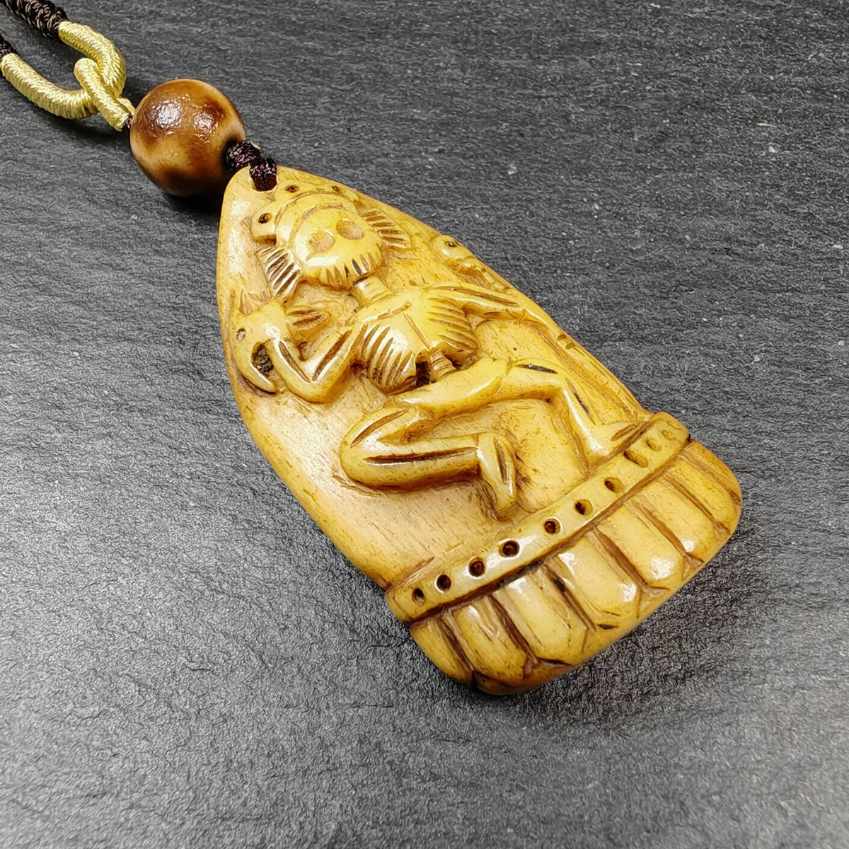 Authentic Citipati Skull Master Pendant - Old Tibetan Amulet 48mm × 26mm