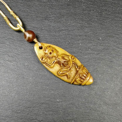 Authentic Citipati Skull Master Pendant - Old Tibetan Amulet 58mm × 23mm
