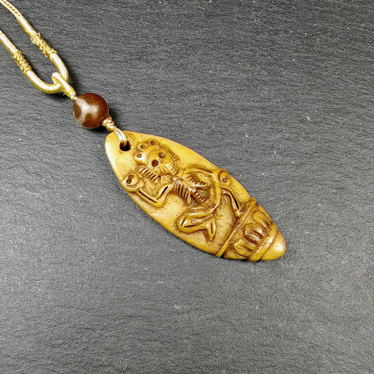Authentic Citipati Skull Master Pendant - Old Tibetan Amulet 58mm × 23mm