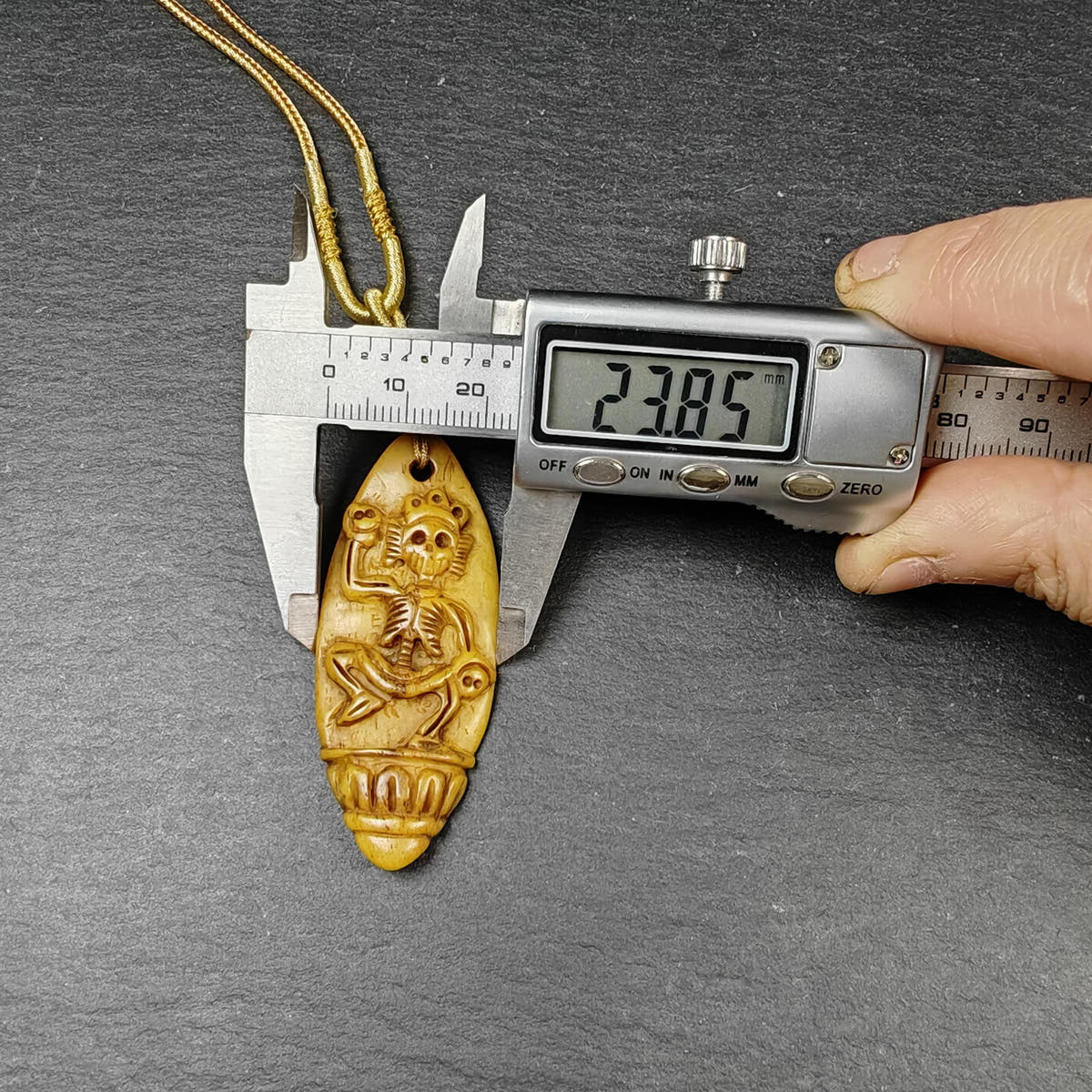 Authentic Citipati Skull Master Pendant - Old Tibetan Amulet 58mm × 23mm