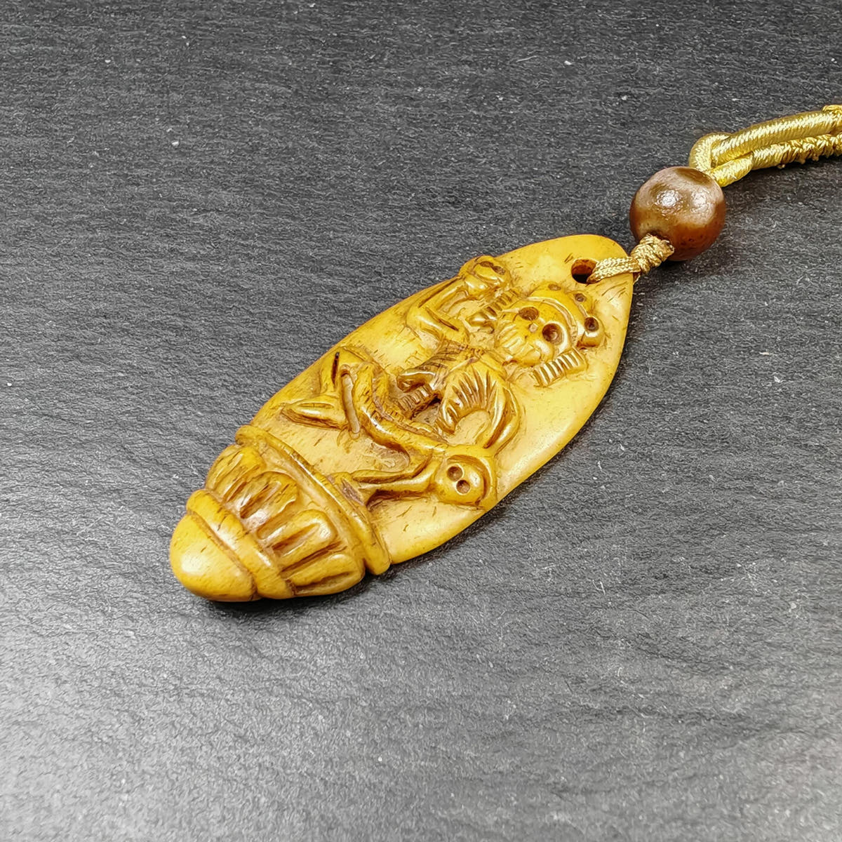 Authentic Citipati Skull Master Pendant - Old Tibetan Amulet 58mm × 23mm
