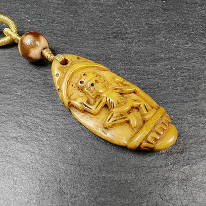 Authentic Citipati Skull Master Pendant - Old Tibetan Yak Bone Amulet 45mm × 21mm