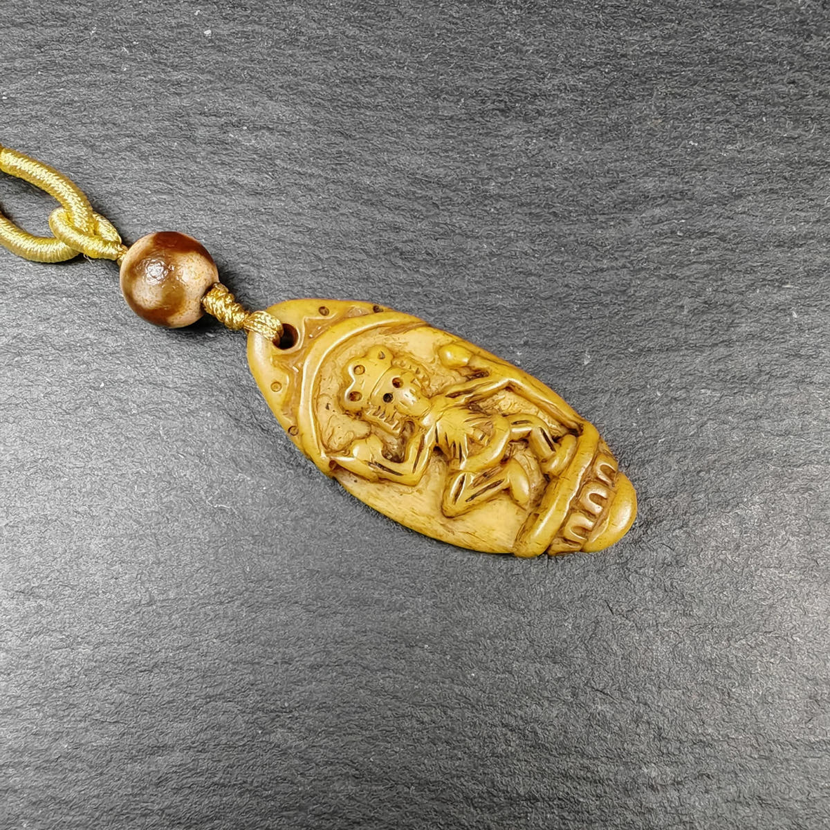 Authentic Citipati Skull Master Pendant - Old Tibetan Yak Bone Amulet 45mm × 21mm