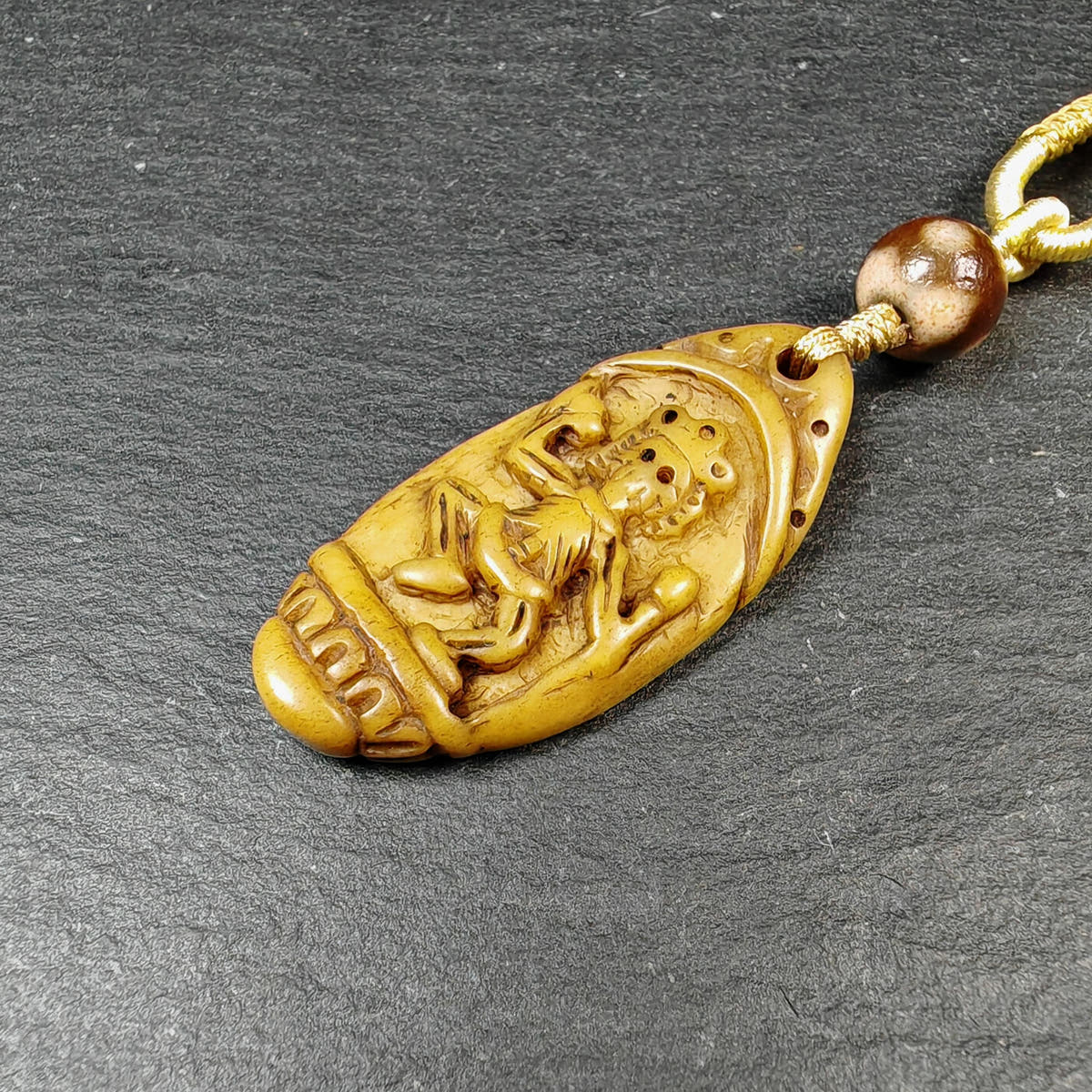 Authentic Citipati Skull Master Pendant - Old Tibetan Yak Bone Amulet 45mm × 21mm