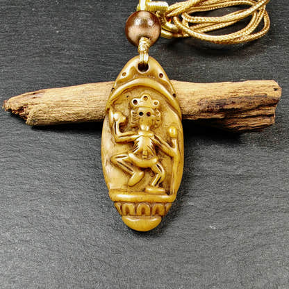 Authentic Citipati Skull Master Pendant - Old Tibetan Yak Bone Amulet 45mm × 21mm