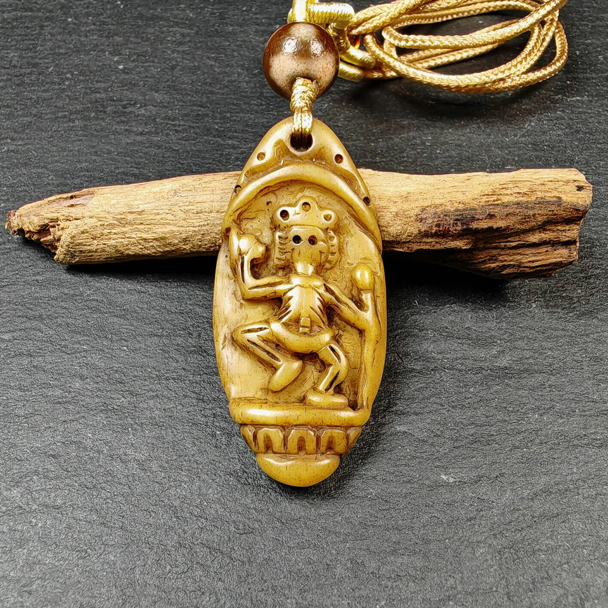 Authentic Citipati Skull Master Pendant - Old Tibetan Yak Bone Amulet 45mm × 21mm