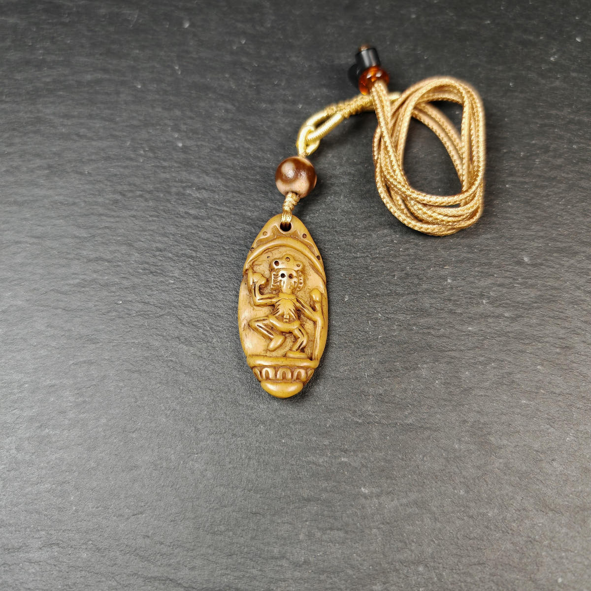 Authentic Citipati Skull Master Pendant - Old Tibetan Yak Bone Amulet 45mm × 21mm