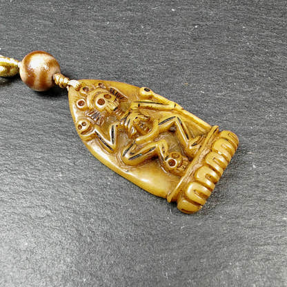 Authentic Citipati Skull Master Pendant Old Tibetan Yak Bone Amulet 42mm × 23mm