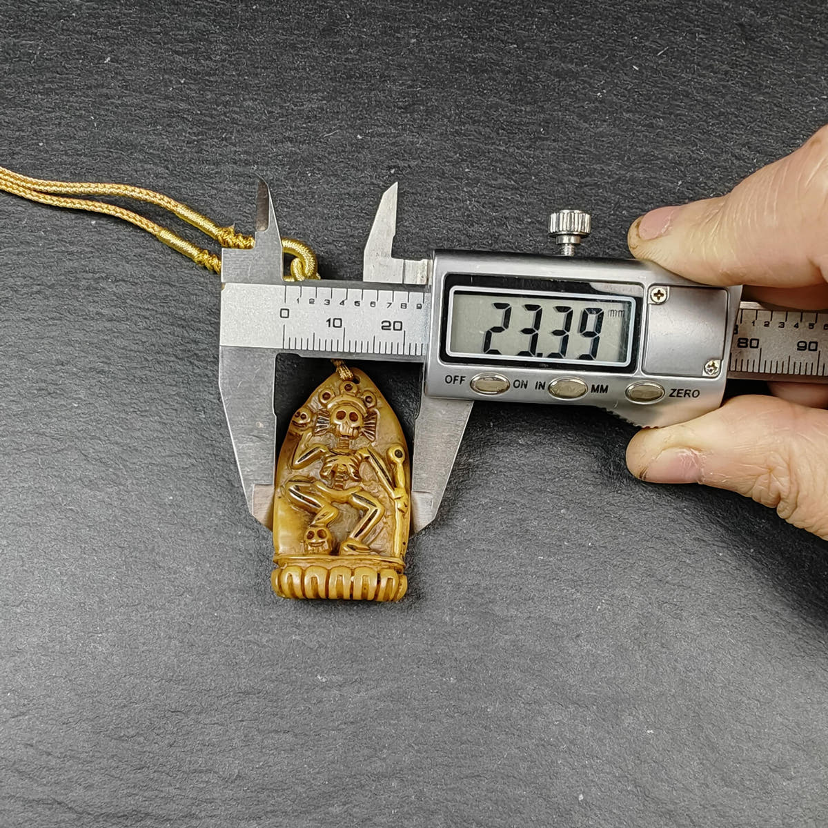 Authentic Citipati Skull Master Pendant Old Tibetan Yak Bone Amulet 42mm × 23mm